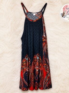 Women’s Navy & Red Printed Sleeveless Dress XL ~ Loose fit ~ Bohemian